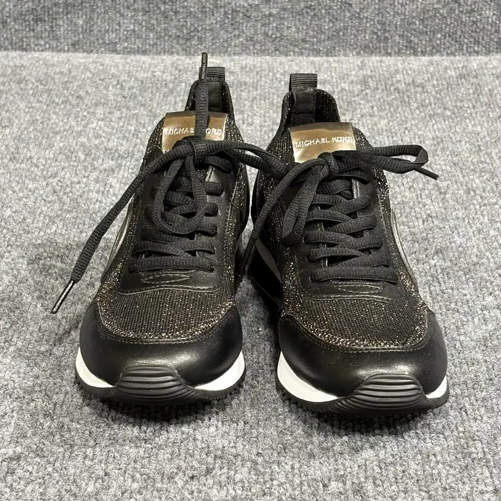 Michael Kors Shoes Womens Size 7 Black Knit MK Logo Low Top Casual Sneakers